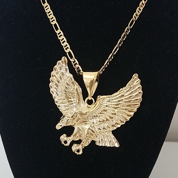 Flying eagle men's necklace. 18k GF chain. New - Picture 4 of 7
